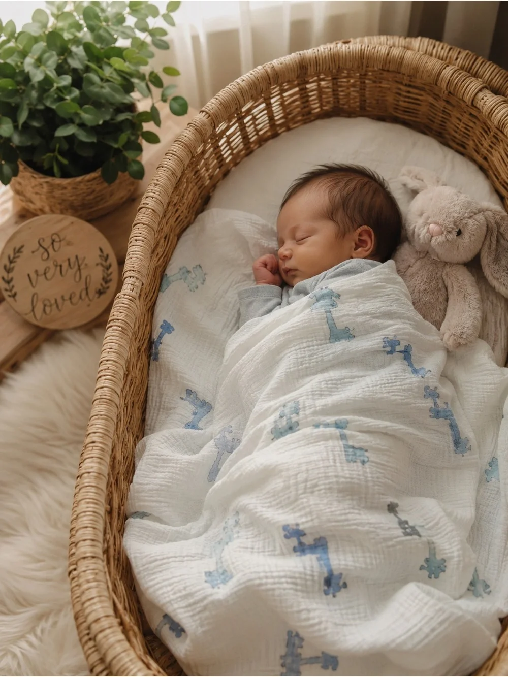aden + anais Muslin Swaddle Blanket - Blue & Gray Giraffe Print 44”x44” EUC 🦒